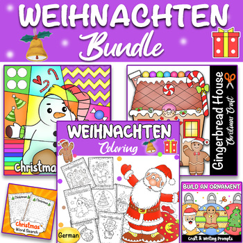 Preview of German Christmas Bundle - Gingerbread House Craft, Coloring, Ornaments, Writing