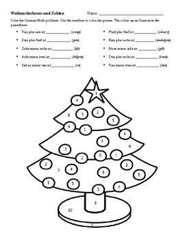 German Christmas Tree Color by Number Worksheets (Colors and Numbers)