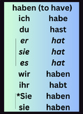 German Classroom Posters Pronouns + haben / sein Conjugation Help