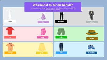 Preview of German Clothing and Adjective Ending Practice Jamboard