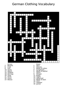 German Clothing Crossword by Ex Nihilo Arts and Culture TPT