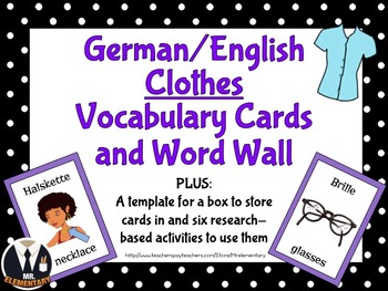 Preview of German Clothing Vocabulary Flashcards and Word Wall