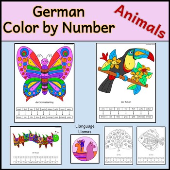Preview of German Color by Number fun animal pictures - die Tiere