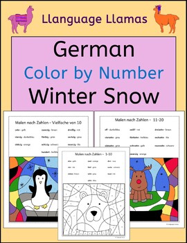 Preview of German Winter Snow Day Color by Numbers 1-10, Teen Numbers, Multiples of 10