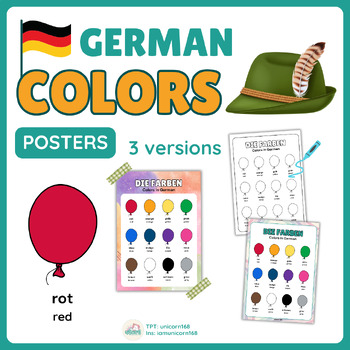Preview of Colors in German (Dia Farben): German Vocabulary Posters, Bilingual, 3 Versions