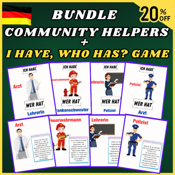 Preview of German Community Helpers Social Studies Bundle, I Have, Who Has? Game-Profession
