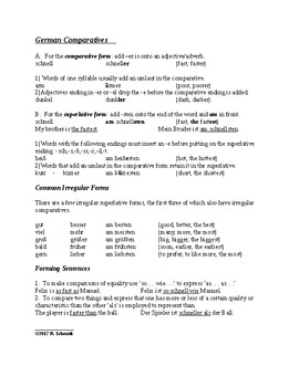 Preview of German Comparatives and Superlatives Worksheet - Komparativ und Superlativ