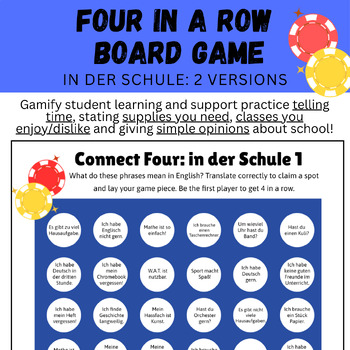 Preview of German Connect 4 / Four In A Row Board Game: School (In der Schule)