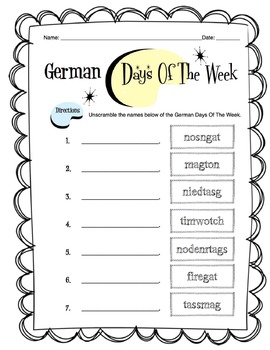 German Days of the Week Worksheet Packet by Sunny Side Up ...