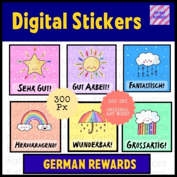 Preview of German Digital Reward Motivational Merit Stickers - Google / See Saw - Rainbow
