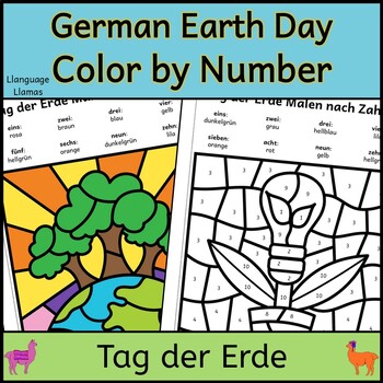 Preview of German Earth Day Color by Number Malen nach Zahlen April Activity