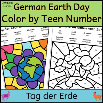 Preview of German Earth Day Color by TEEN Number Malen nach Zahlen April Activity