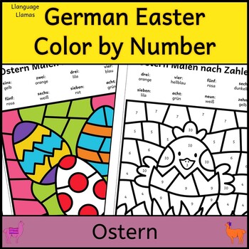 Preview of German Easter Color by Number Ostern Malen nach Zahlen Spring Activity