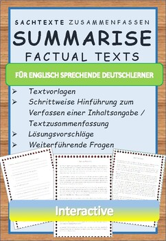 Preview of Learn German: Summarize non-fiction texts - Sachtexte zusammenfassen