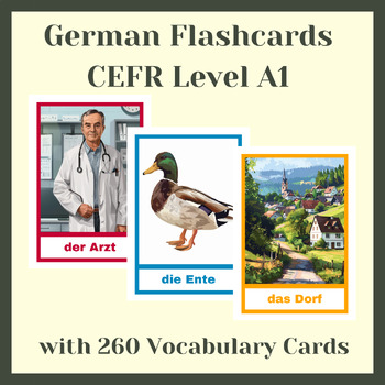 Preview of German Flashcards CEFR Level A1 | 260 Vocabulary Cards with AI Generated Images