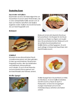 Preview of German Food Reading: Deutsches Essen Text (Schnitzel/Bratwurst/Sauerbraten)