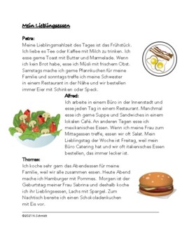 Preview of German Food Reading: Mein Lieblingessen (Breakfast/Lunch/Dinner)