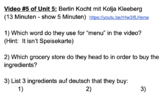 German Food Unit Video Guides (to Youtube Videos)