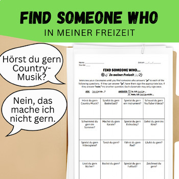 Preview of German Free Time Activities Find Someone Who: In meiner Freizeit