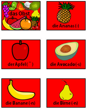 Preview of German (Deutsch) - Fruit - PowerPoint, Worksheet + Flashcards