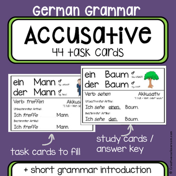 Preview of German Grammar - Accusative case - Task cards - German Language