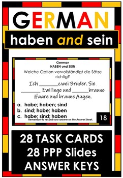 Preview of German Grammar - HABEN und SEIN - 28 Task Cards and 28 Slides