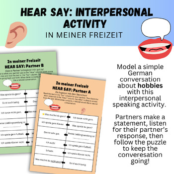 Preview of German Hear Say Interpersonal Partner Activity: In meiner Freizeit (Freetime)