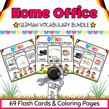 Preview of German Home Office Coloring Pages & Flashcards BUNDLE for Kids - 69 Printables