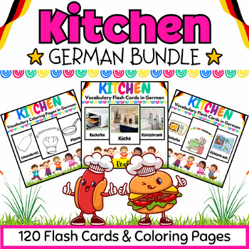 Preview of German Kitchen Coloring Pages & Flash Cards BUNDLE for Kids- 120 Printables