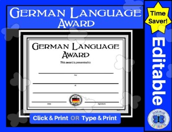 Preview of German Language Award Certificate - Elementary, Middle & High School - Editable