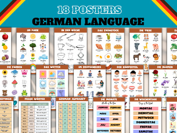 Preview of German Language Classroom Posters, Basic German Vocabulary, WEATHER, Color, QUES