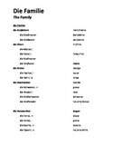 German Level 1 - Family Vocabulary List & Simple Text