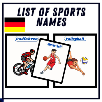 Preview of German List of Sports Names, Flashcards, Sports, Activities, Printables