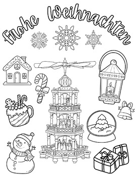 Preview of German Merry Christmas Holiday Coloring Sheet