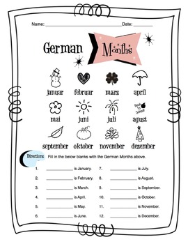 Preview of German Months Of The Year Worksheet Packet