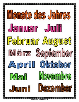Preview of German Months of the Year Poster