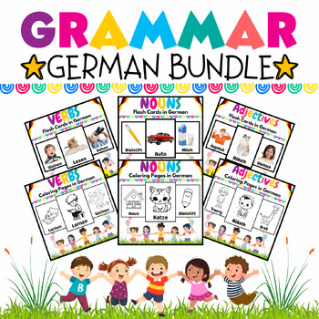 Preview of German Noun, Verb & Adjective Coloring Pages & Flashcards BUNDLE- 118 Printables