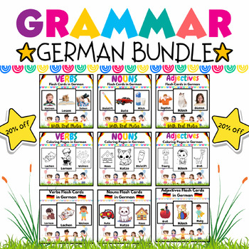 Preview of German Noun Verb Adjective Coloring Pages & Flashcards BUNDLE-177 Kid Printables