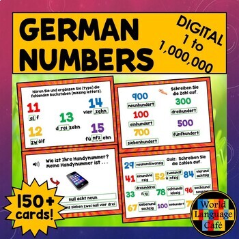 Preview of GERMAN NUMBERS BOOM CARDS BUNDLE ⭐ German Boom Cards 1-1,00,000 ⭐ Activities