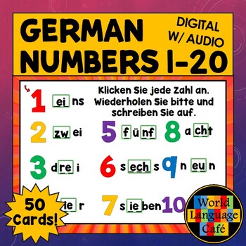 Preview of GERMAN NUMBERS 1-20 ⭐ German Boom Cards 1-20 ⭐ German Numbers 1-20 Task Cards