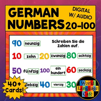 Preview of GERMAN NUMBERS 20-100 ⭐ German Boom Cards 20-100 ⭐ Numbers Task Cards Digital
