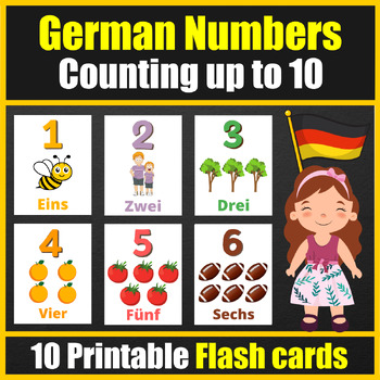 Preview of German Numbers Flash cards for kids to practice counting up to 10
