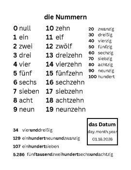 German Numbers Freebie for Grades 5-12. Die Nummern Deutsch by Mrs Many ...