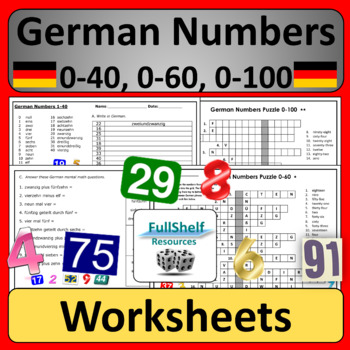 Preview of German Numbers Worksheets and Puzzles Die Zahlen Numbers in German NO PREP
