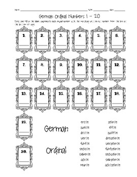 german ordinal numbers 1 20 worksheet by sunny side up resources