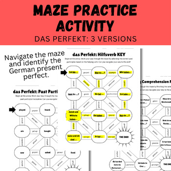 Preview of German Past Tense Maze Practice Worksheet: das Perfekt