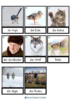 Preview of German, Peter und der Wolf, Montessori 3 part cards. DaF, DaZ, nomenclature,