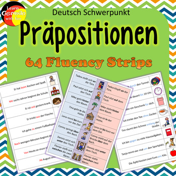 Preview of German Prepositions Fluency Strips- Deutsche Präpositionen- Dativ, Akusativ usw.