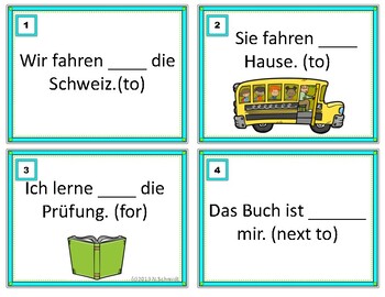 Preview of German Prepositions Task Cards: Präpositionen (accusative/dative/two-way)