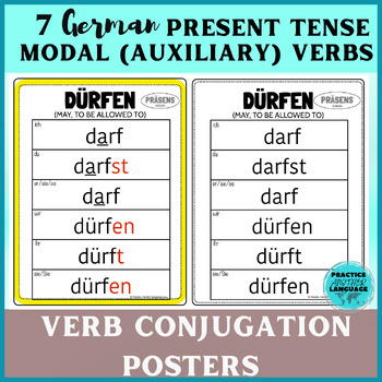 Preview of German Present Tense MODAL (Auxiliary) VERBS Conjugations Chart Posters